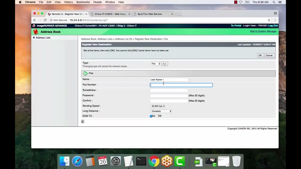 Canon address book setup