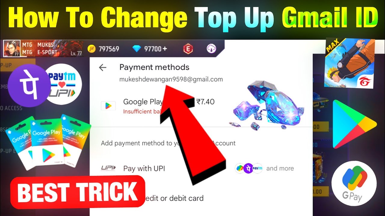 Free Fire Top Up Gmail ID Change | Free Fire Payment Method Email Change | How To Change TopUp Gmail