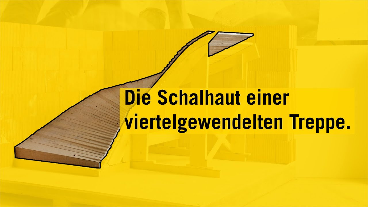 Treppe - viertelgewendelte Treppe - Treppenkonstruktion - Schalhaut der Treppenschalung verlegen.