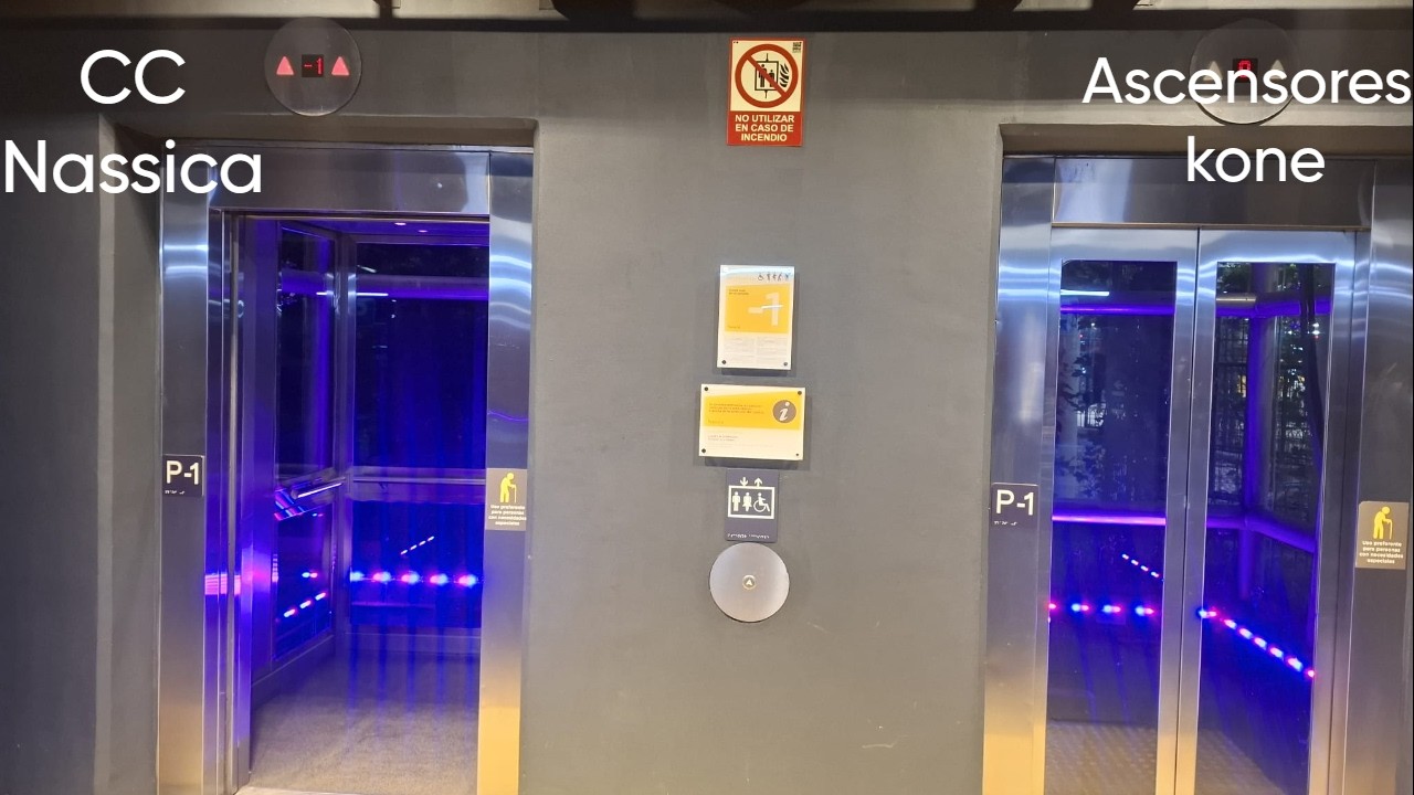 ¡Mal mantenidos! (2º grab) Ascensores kone K-delta electricos MRL del 2001 en el CC Nassica. Madrid.