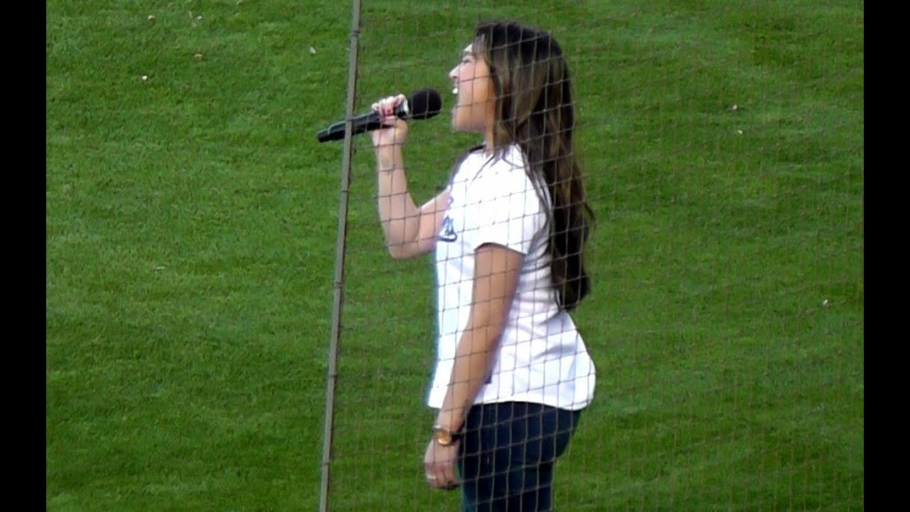 Jenna Ushkowitz of 'Glee' Sings National Anthem at Dodger Stadium 4-6-13