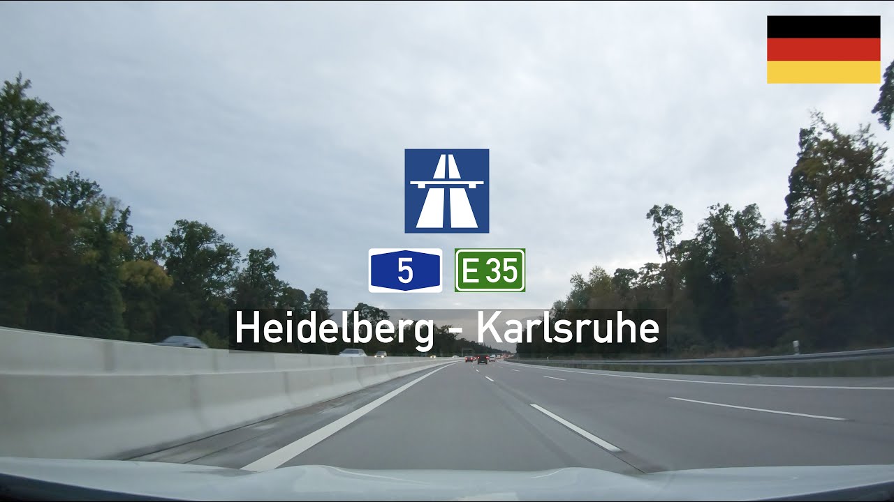 Driving in Germany: Autobahn A5 E35 from Heidelberg to Karlsruhe