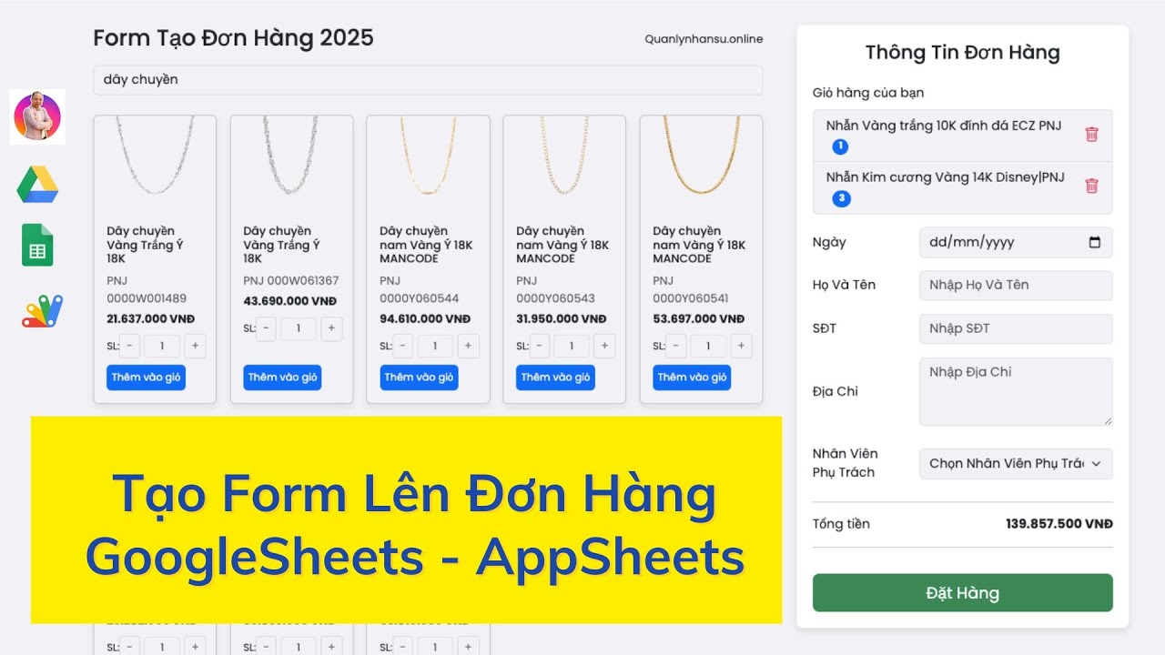 Tạo Form lên đơn hàng trên web mà không biết code với Google Sheets - Apps Script