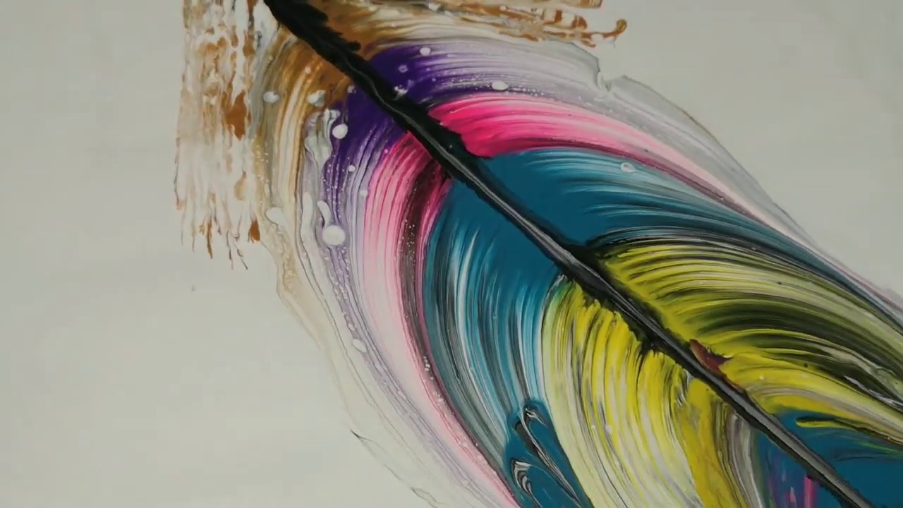 V. 27 Acrílicos fluidos - cuadro pluma - Acrylic pouring string pull.