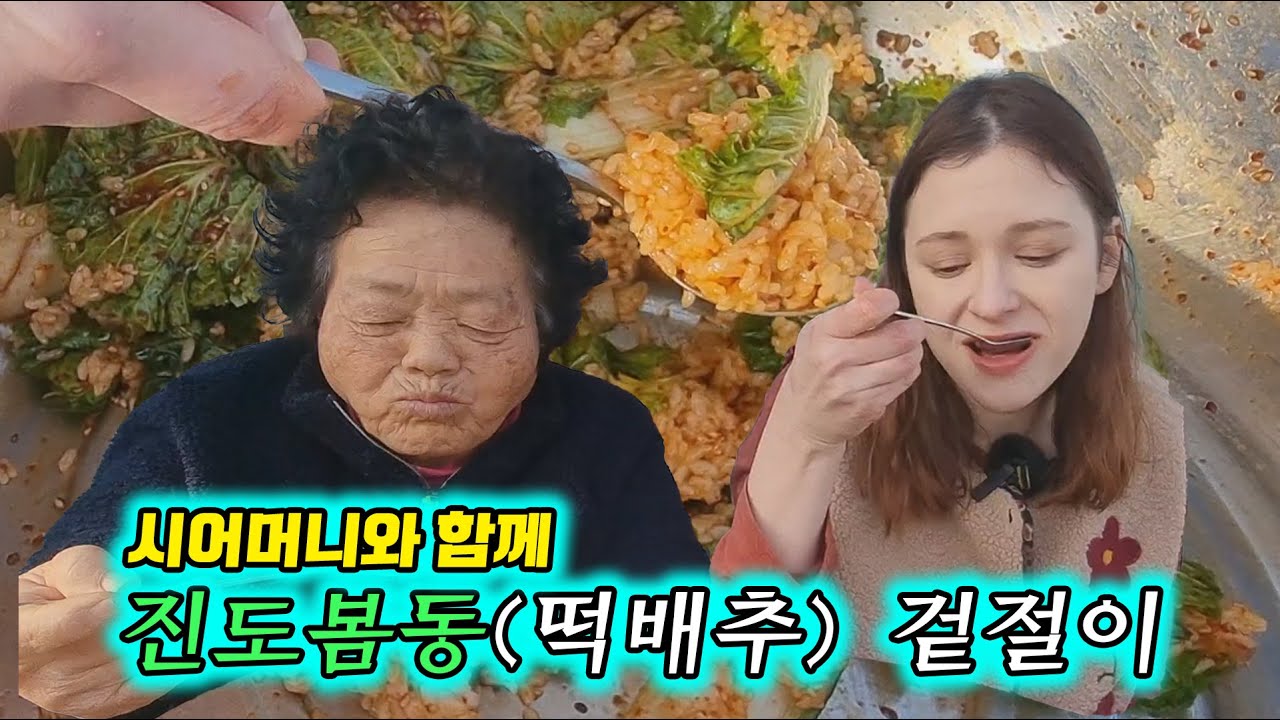 한국시골에서 시어머니와 진도봄동으로 겉절이 비빔밥해서 먹는 며느리/ Rural life in Korea
