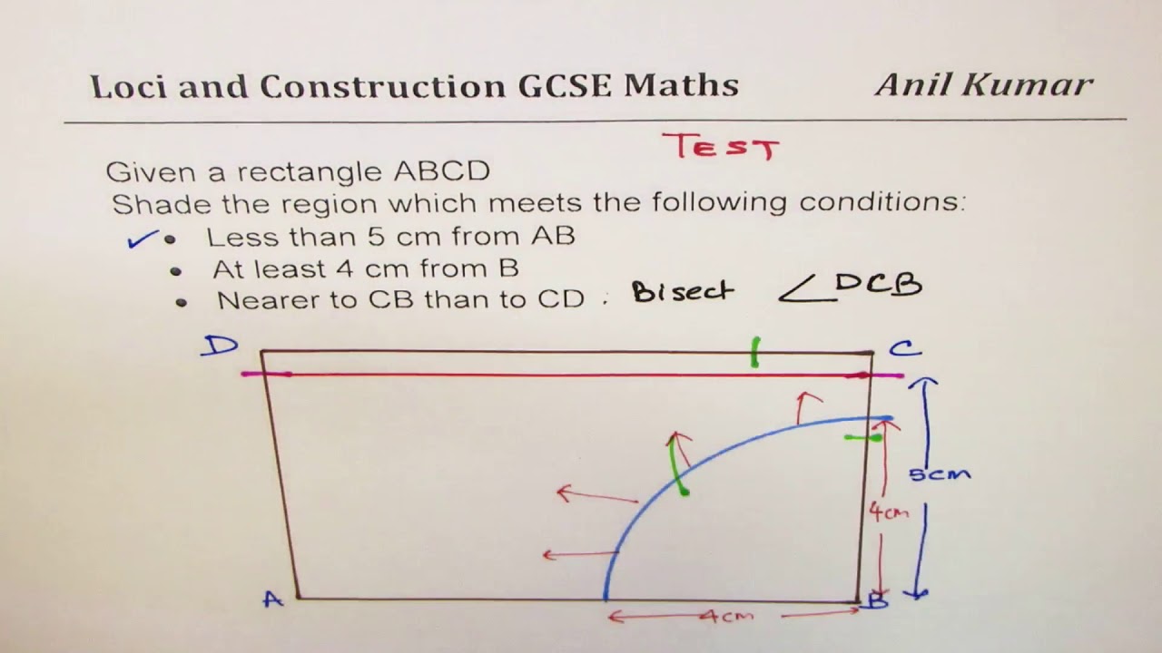 Loci and Construction Higher GCSE Test Review Region as per given conditions