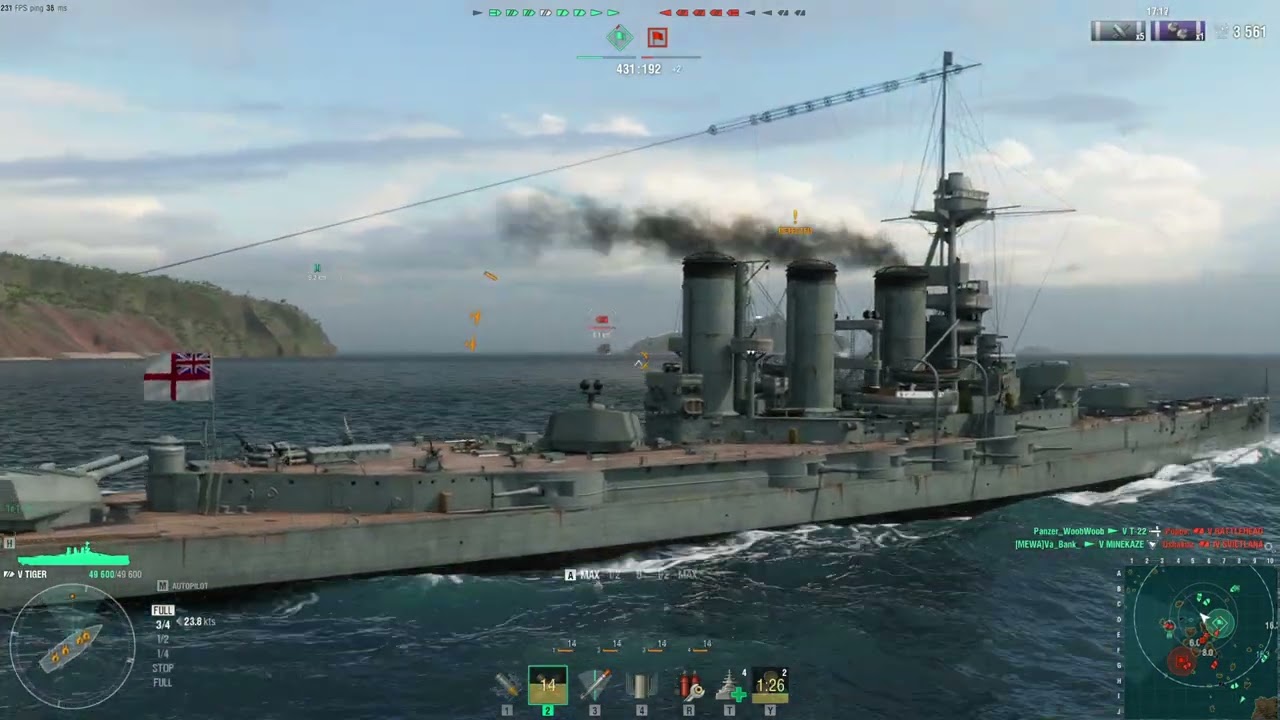 World Of Warships Ranked Battle HMS Tiger Tier V Battleship RTX 4090 OC I9-14900KS Ultra Settings