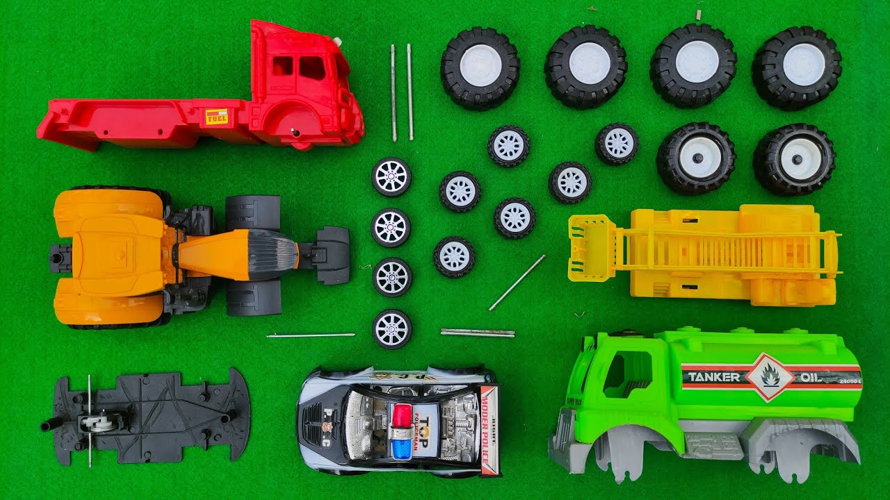 Merakit Mainan Mobil Polisi, Mobil Pemadam Kebakaran, Truk Tangki, Tractor Bajak Sawah
