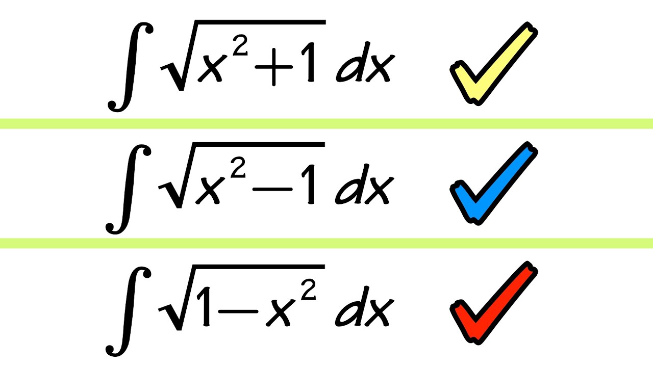 Integral of sqrt(x^2+1), integral of sqrt(x^2-1), integral of sqrt(1-x^2)