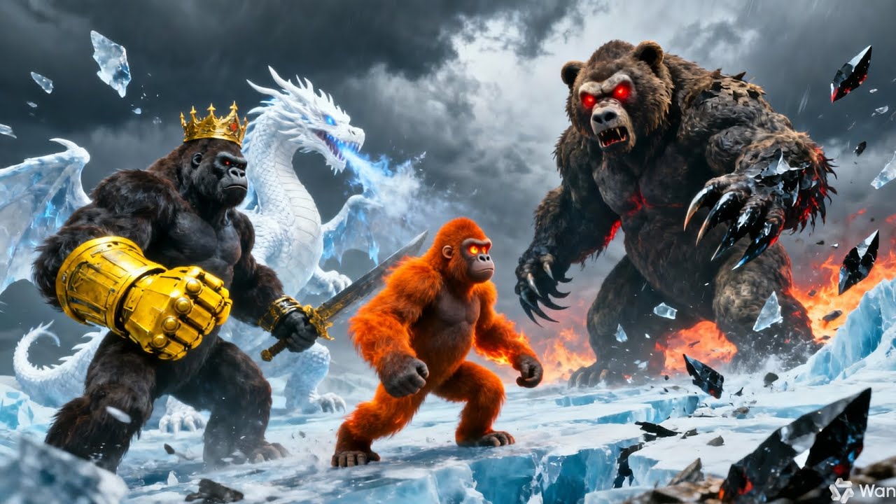 Kong With B.E.A.S.T Glove, Shimo And Suko vs Giant Cave Bear