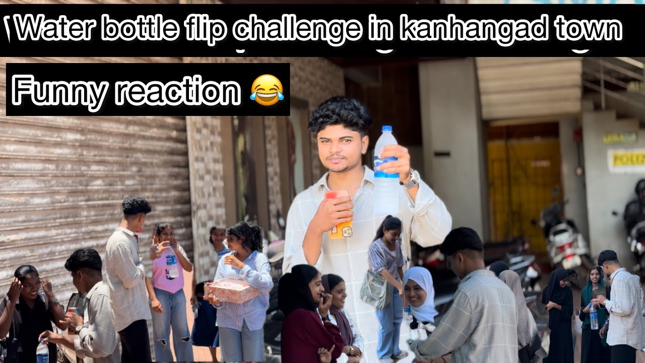 Water bottle flip challange in kanhangad town . Public challenge 😮‍💨#shots funny reaction 😂