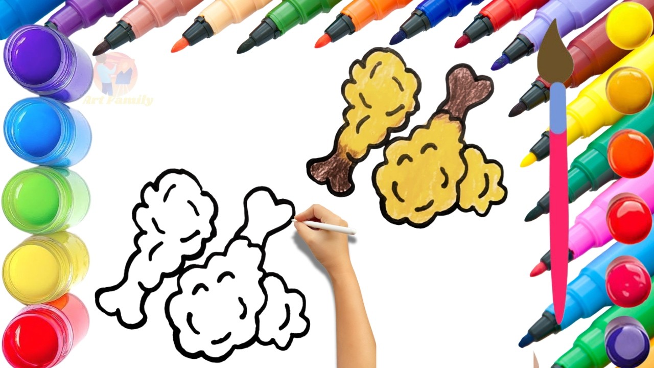 How To Draw cute Fried chicken Drawing, Painting & Coloring For Kids and Toddlers_ Child Art 🐋🌈🎨
