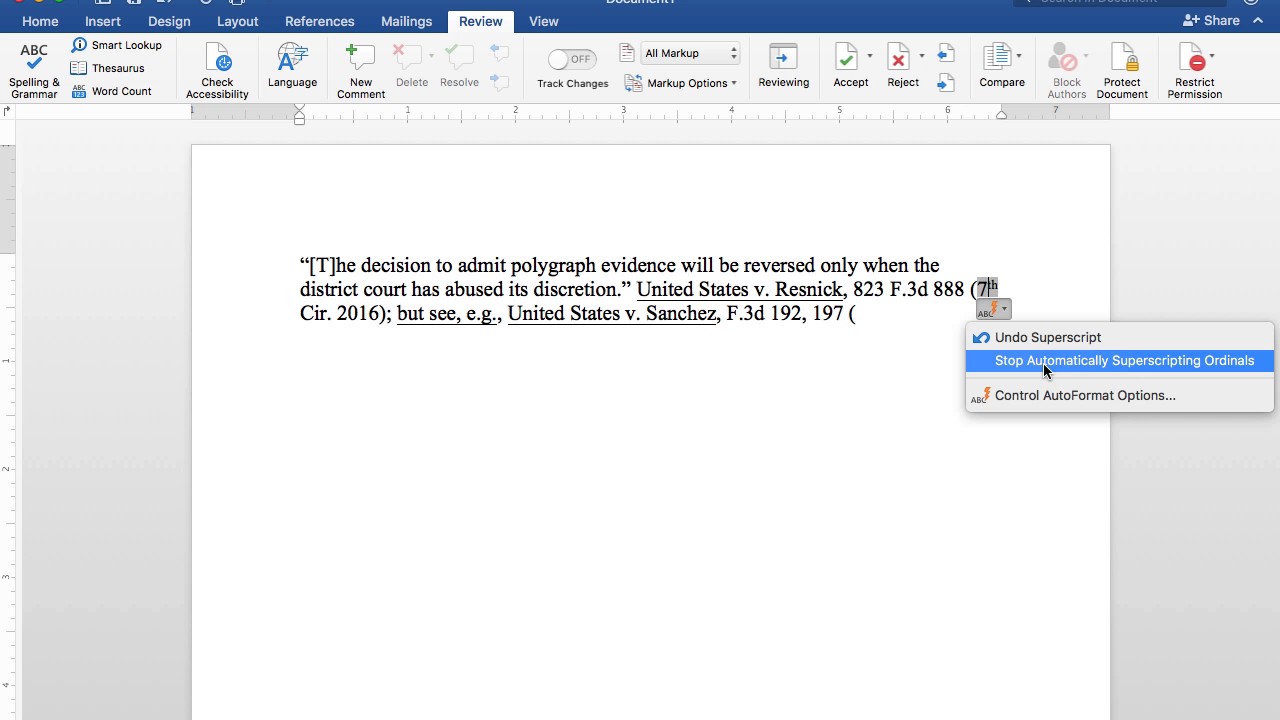 Disabling Superscript in Word 2016 for Mac