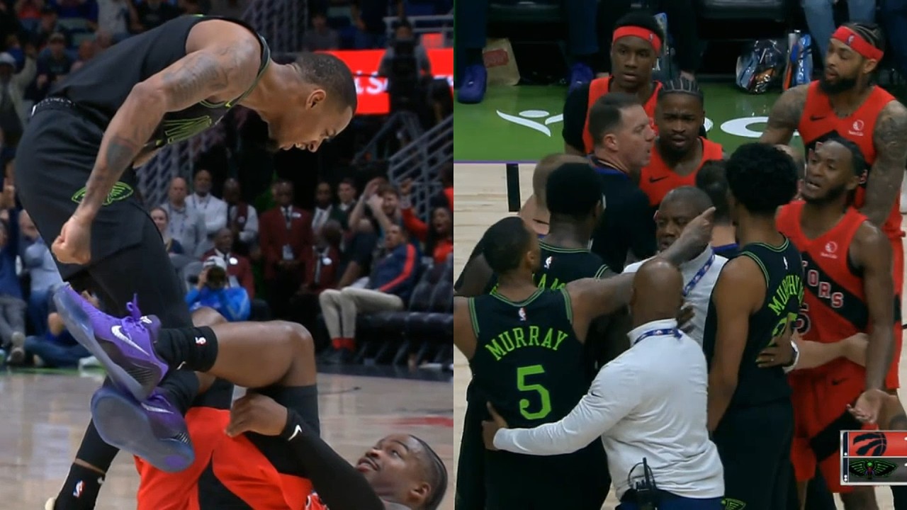 Деджонте Мюррей роняет Шеда, затем встает над ним, кричит, и дело доходит до драки 😭