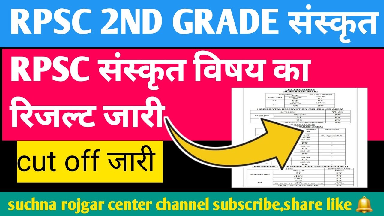 RPSC 2ND GRADE SANSKRIT SUBJECT का RESULT जारी / cut off जारी 