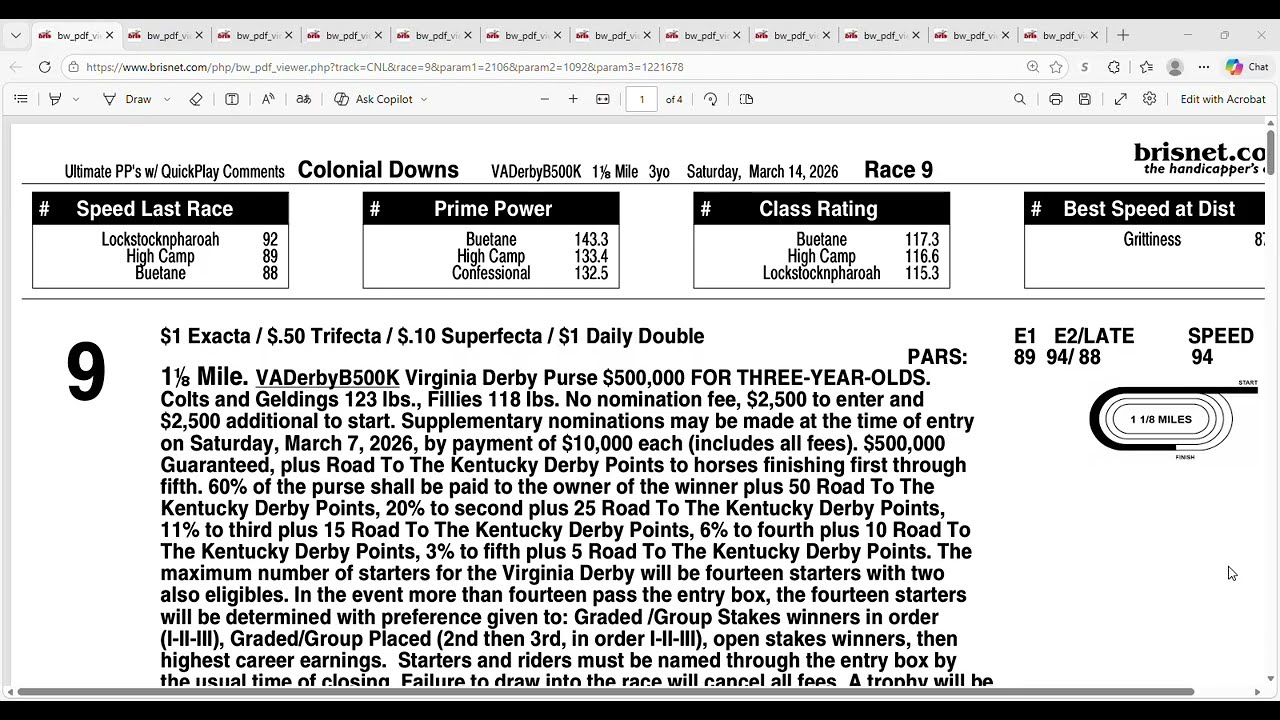 Анализ состава участников и прогнозы на скачки Virginia Derby 2026 на ипподроме Colonial Downs.