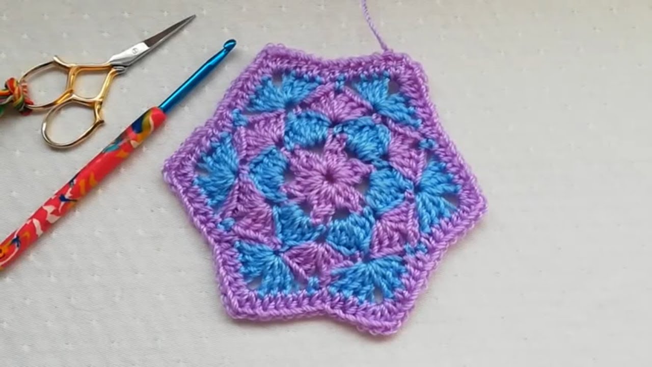 Shells crochet hexagon left handed version