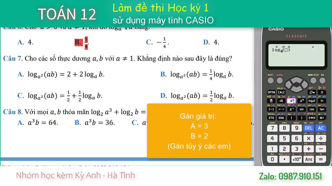 TOÁN 12 - Làm đề thi HK 1 bằng máy tính casio