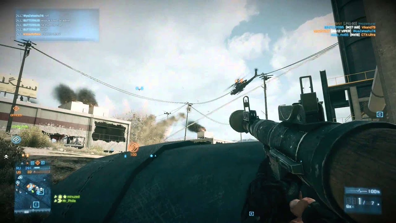 Battlefield 3 shooting down the Apache helicopter with an RPG