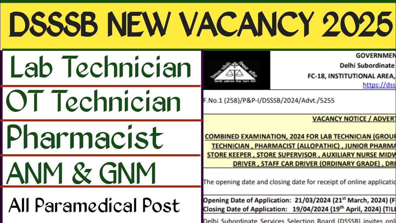 Dsssb Lab technician vacancy 2025|Dsssb All Paramedical Post vacancy|dsssb Anm vacancy 2025|