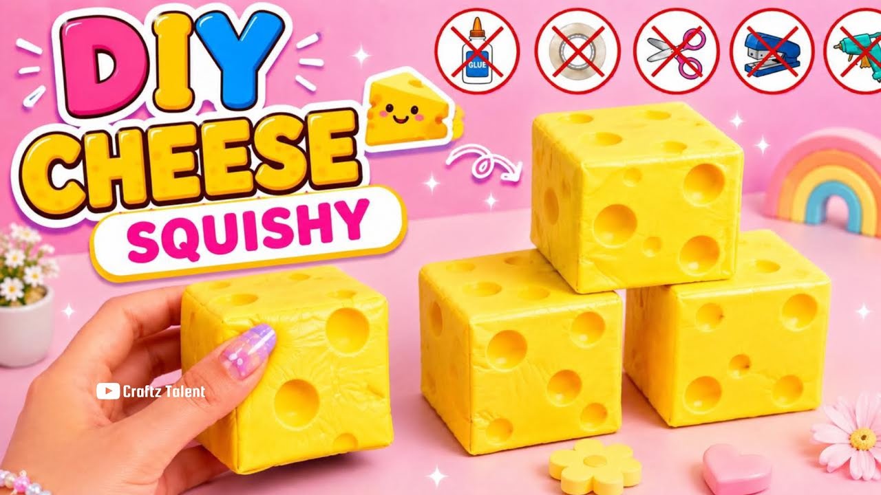 DIY viral Cheese Squishy No Glue, Tape & Scissors/ Paper craft/ Easy craft ideas/Tiktok squishy /art
