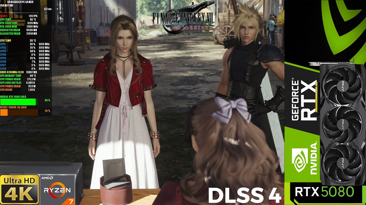 FF7 Rebirth High Settings, DLSS4 MOD, 4K | RTX 5080 | R7 9800X3D 5.6GHz