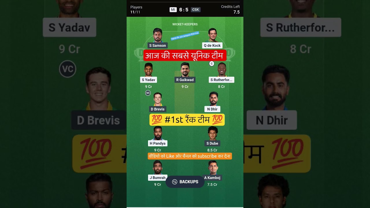 MI VS CSK T20 Dream11 Prediction | MI VS CSK Dream11 Team Of Today Match | MI VS CSK dream11