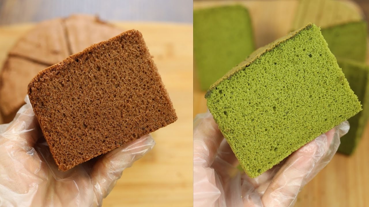 Bánh gato Hồng Kông vị cacao và trà xanh | Soft and fluffy chocolate and matcha sponge cake