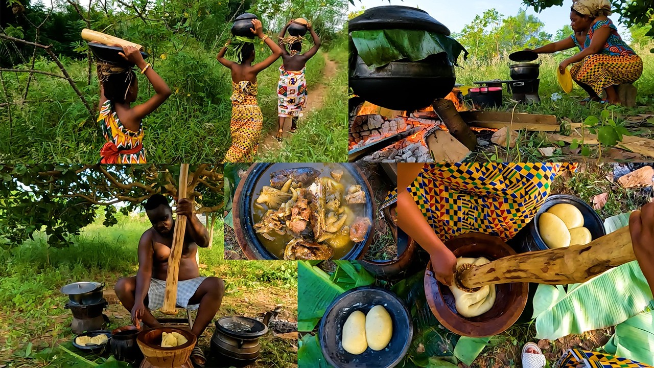 How To COOK The Perfect GREEN SOUP / EBUNUEBUNU - { Cocoyam Leaves } MUSHROOMS & FUFU In the VILLAGE