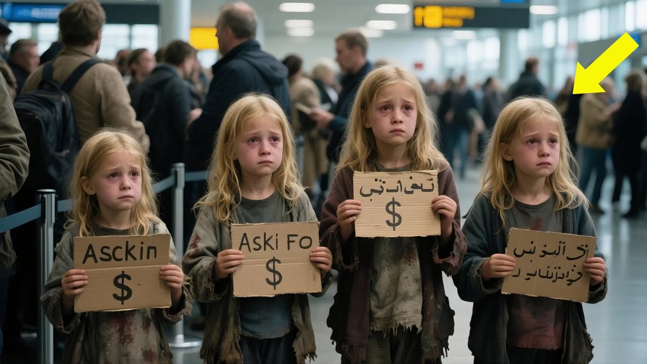 At the crowded airport, four siblings beg desperately — billionaire freezes when he sees their photo