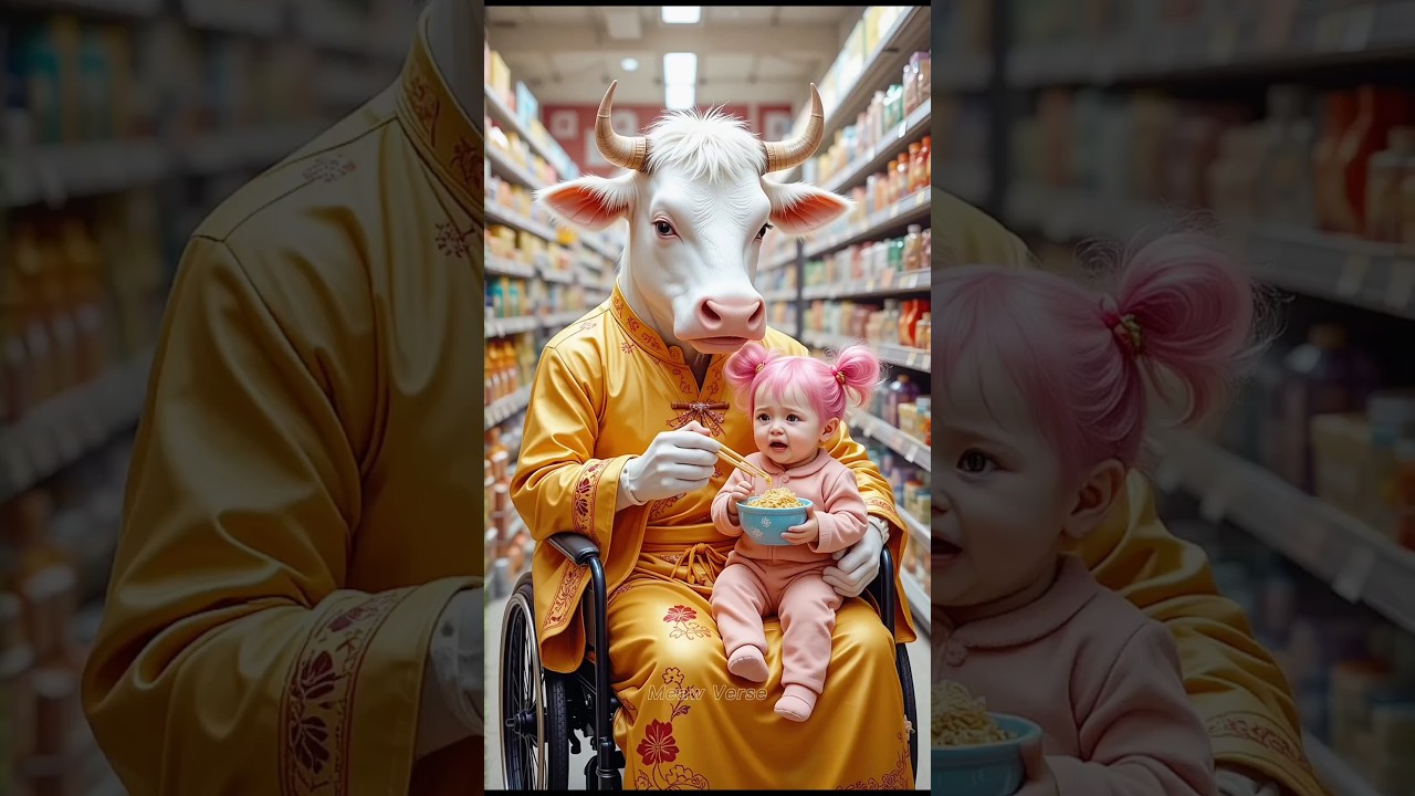 🥰 Evolution of Baby: Cow eating noodles with baby ❤ Meaw Verse ✅ #cat #cute #cow #love #shorts