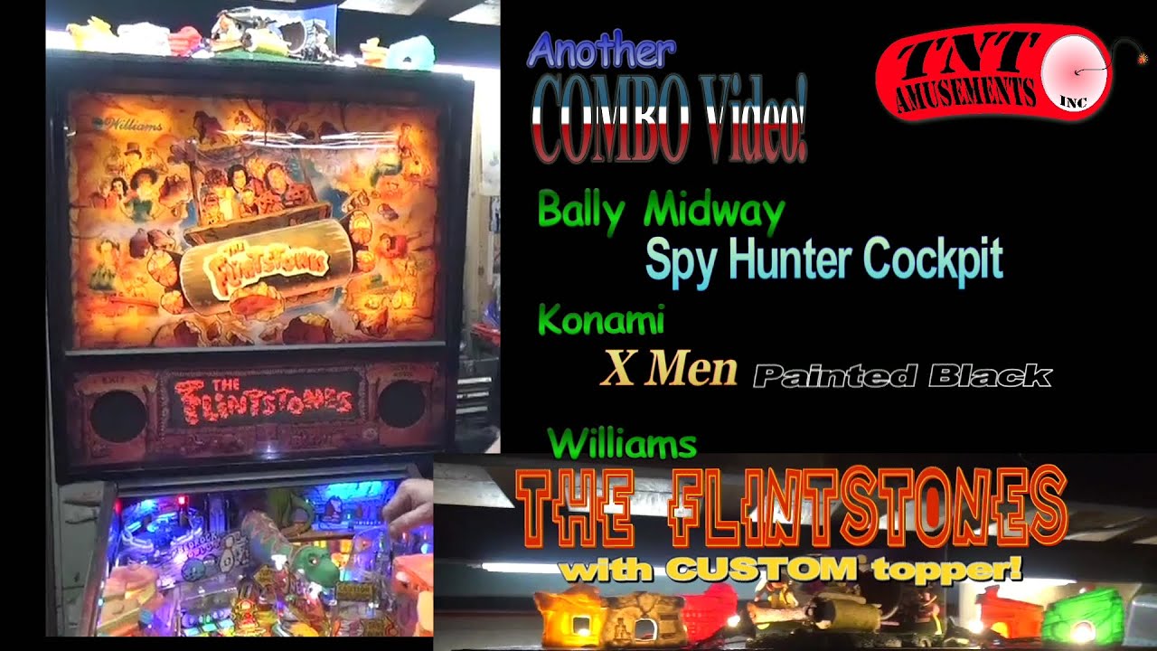 #948 WIlliams FLINTSTONES Pinball Machine with Custom TOPPER! & SPY HUNTER Cockpit! TNT Amusements
