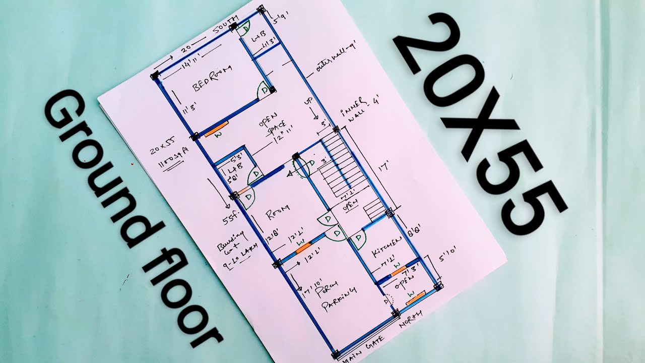 20X55 house plan || ghar ka naksha || ground floor plan || 1280x720