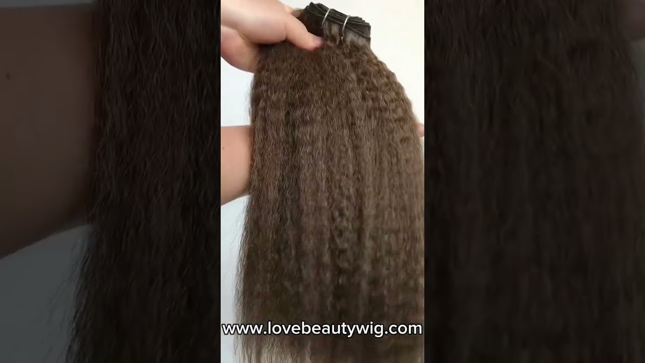 lovebeautywig | 16inch Dark Brown Kinky Straight Machine Weft Hair Extensions #weftextensions