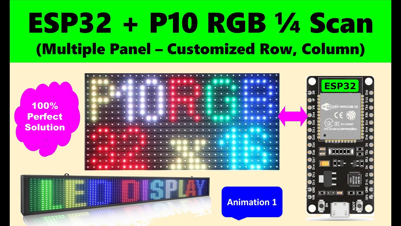 Дисплей P10 RGB с ESP32 | ESP32 HUB75 P10 RGB | Светодиодная панель HUB75 | ESP32 + светодиодная ...