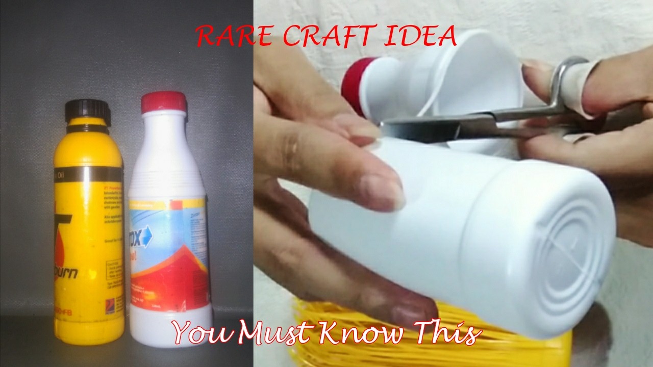 RARE CRAFT IDEA /Weaving Pencil Holder from Bleach/Engine Oil bottle, weaving plastic bottle craft3