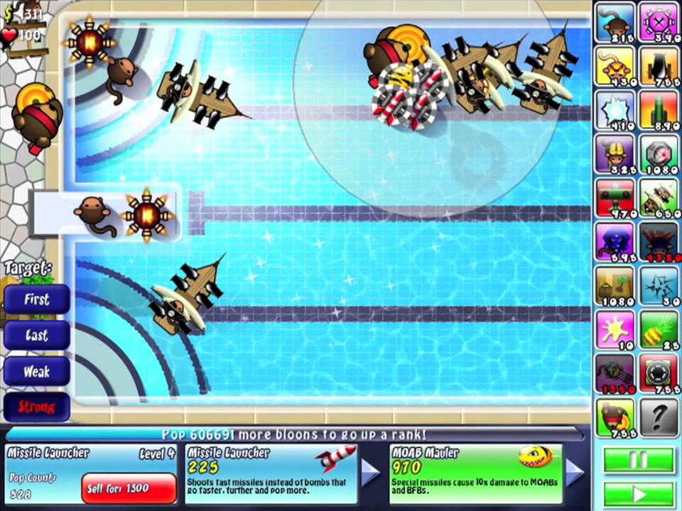 Bloons TD 4 iPad - Pool Party - Walkthrough PERFECT (no miss) HD