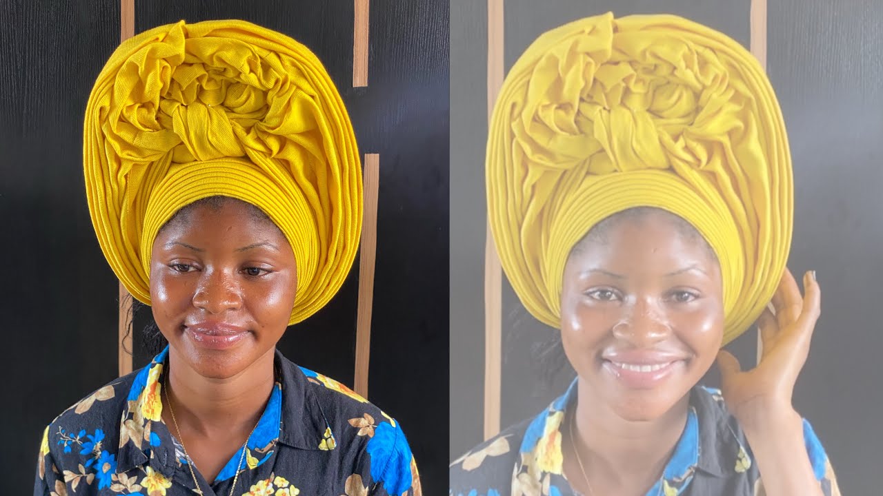 Detailed tutorial on how to tie centre knot with ruffle gele style #gele #brows #diy #geletutorial