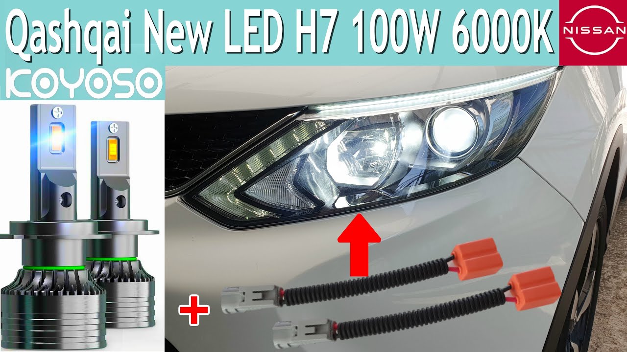 Nissan Qashqai Lampadine Abbaglianti a Led H7 Koyoso 100W 16800LM 6000K Con Prese Specifiche