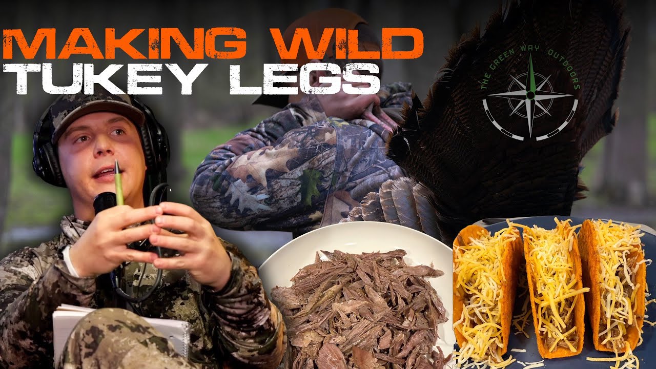 Cooking wild turkey leg tacos - Turkey legs are some of the best wild game! Green Way Podcast Clips
