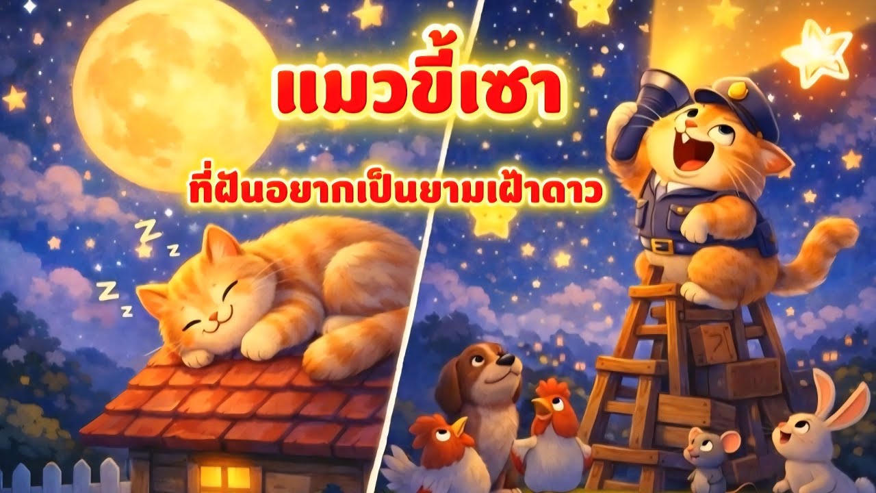 นิทานสั้นเรื่อง✨️แมวขี้เซา🐱ที่ฝันอยากเป็นยามเฝ้าดาว #นิทานสนุก #นิทานสั้น #นิทานสอนคน 