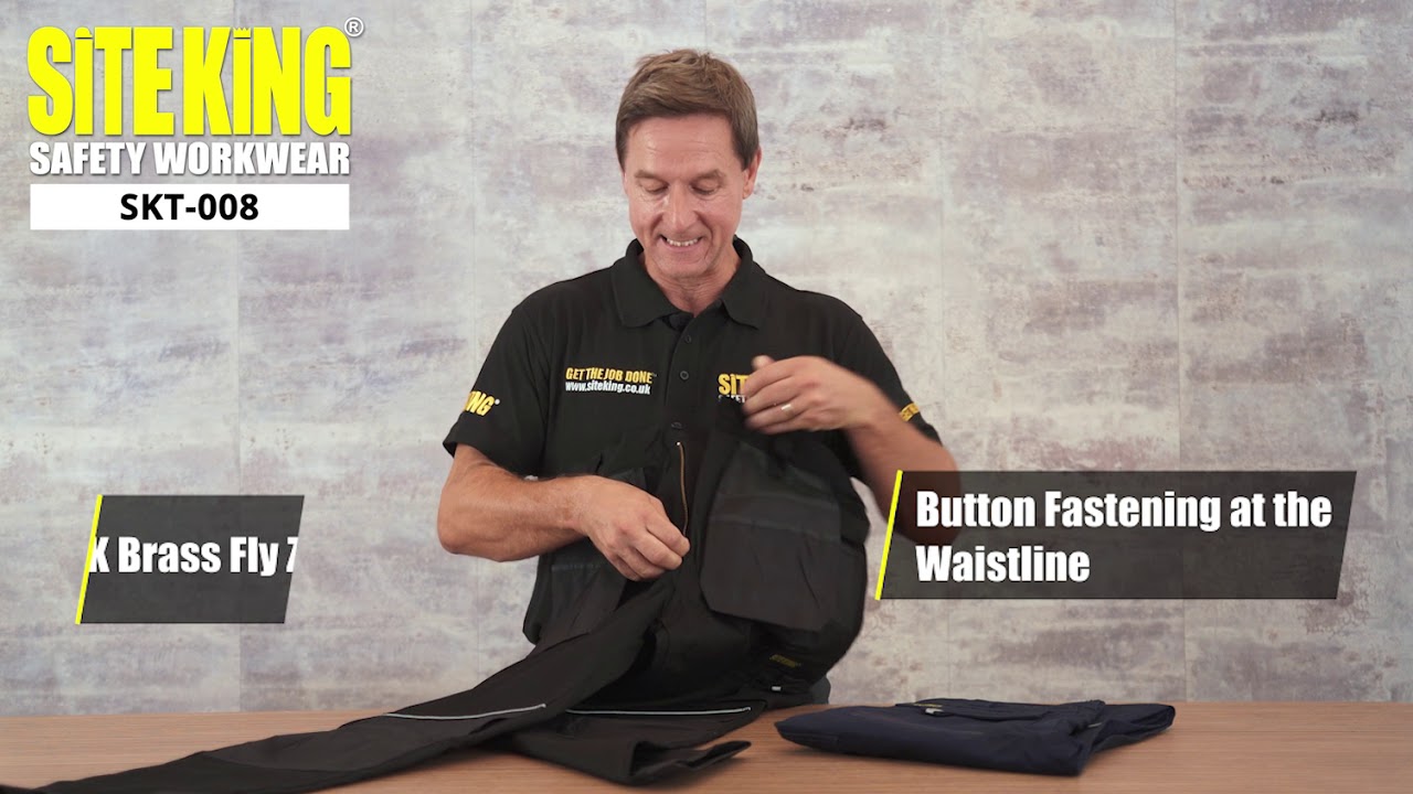 (SKT-008) MENS HEAVY DUTY CARGO HOLSTER POCKET WORK TROUSERS BY SITE KING WITH KNEE PAD POCKETS