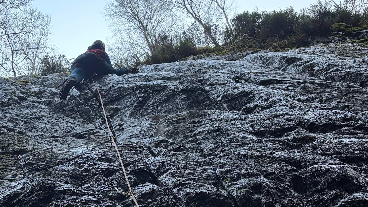 Creag Dubh na Caillich - ‘Firebreak’ D6 crux and ‘Jungleland’D5+