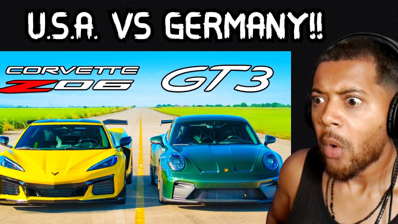 C8 Corvette Z06 против Porsche GT3 *БЕЗУМНАЯ* гонка | Реакция