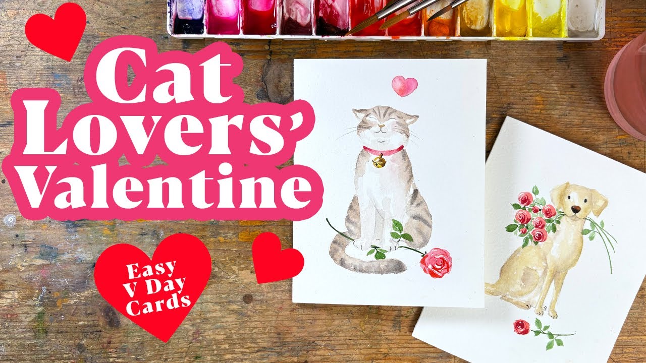 Простой мастер-класс по созданию валентинки с котом в акварельной технике.