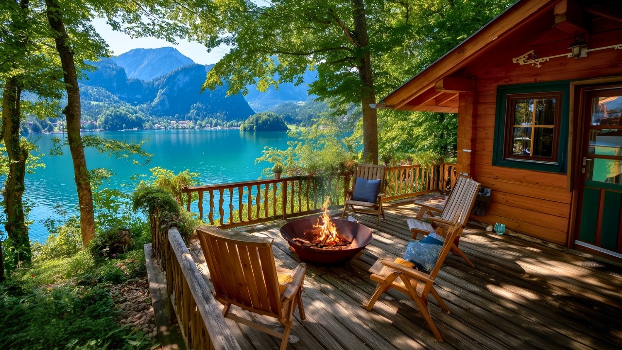 Summer Morning Nature Ambience 🌅 Relaxing Cabin Porch Campfire & Birds Singing