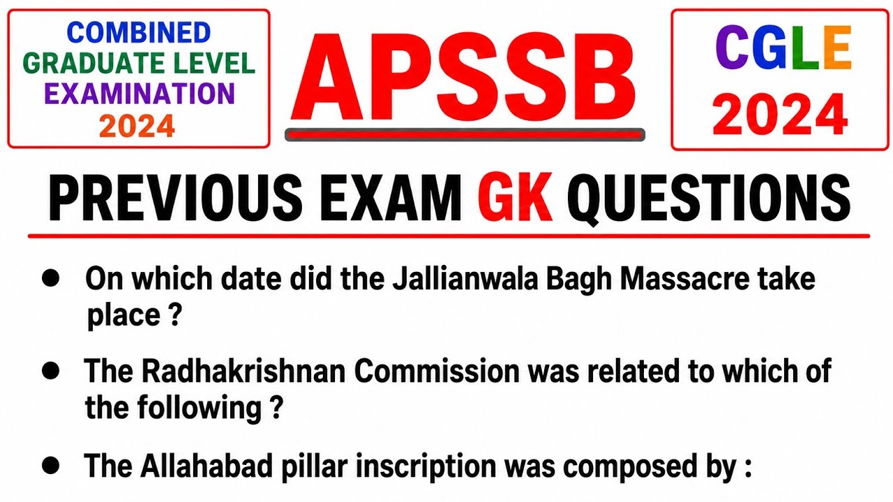 Apssb previous exam GK questions | Combined Graduate Level Examination 2024