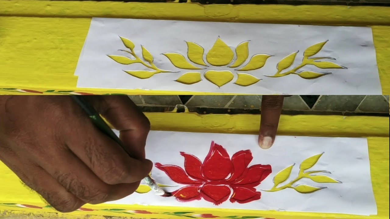 పేపర్ కటింగ్ తో గడప ముగ్గులు ||easy method paper cutting design || lotus design.