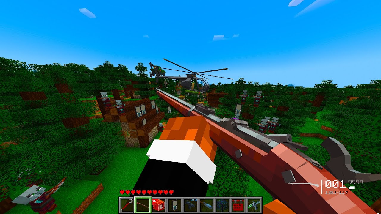 I Save My Emerald Village FROM Pillagers using Modern Guns IN MInecraft 😎💥