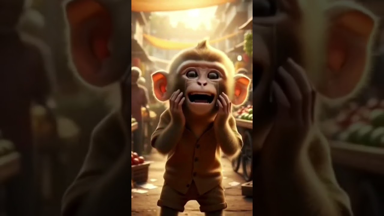 Poor baby monkey stole the fish 